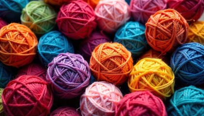 Colorful yarn balls neatly stitched together, creating a textured, artistic display , needlework, craft supplies