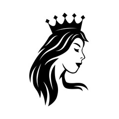 silhouette logo of queen's face with crown