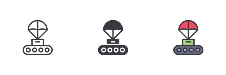 Rover or lander descending with a parachute different style icon set © alekseyvanin