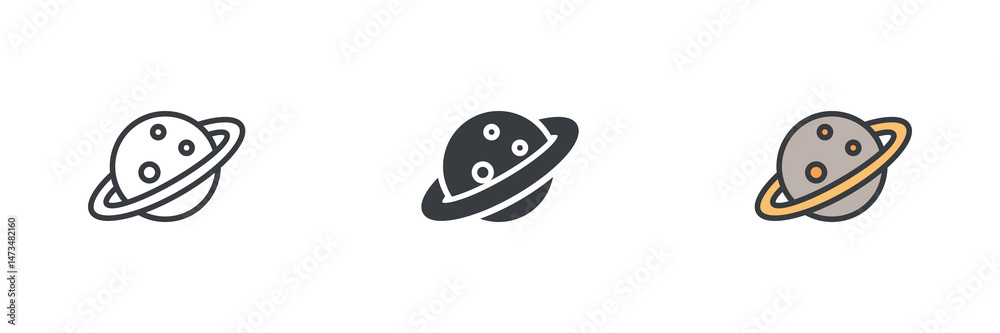 Poster saturn planet different style icon set