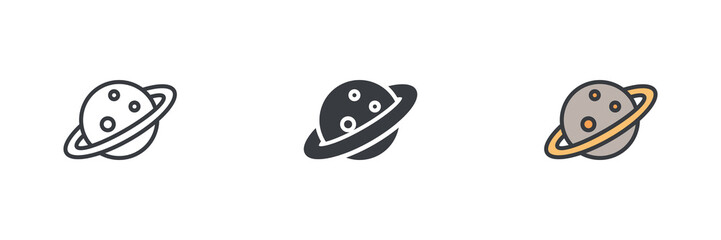 Saturn planet different style icon set