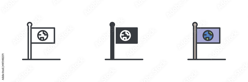 Poster Flag with a globe different style icon set