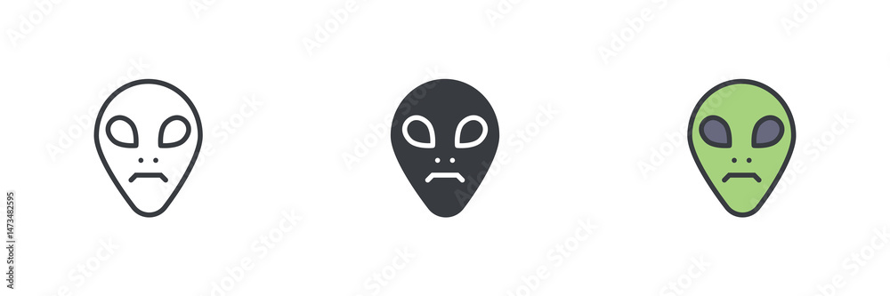 Poster alien face different style icon set