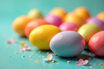 Close-up of brightly colored Easter eggs Perfect for spring and Easter celebrations , dyed eggs, Easter bunny, colorful