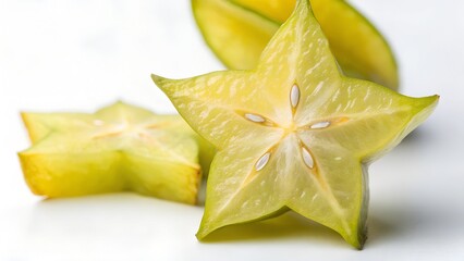 Fototapeta premium Fresh Starfruit Slice with Natural Focus – Isolated on White