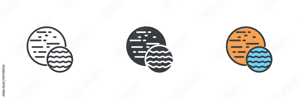 Aufkleber two planets different style icon set