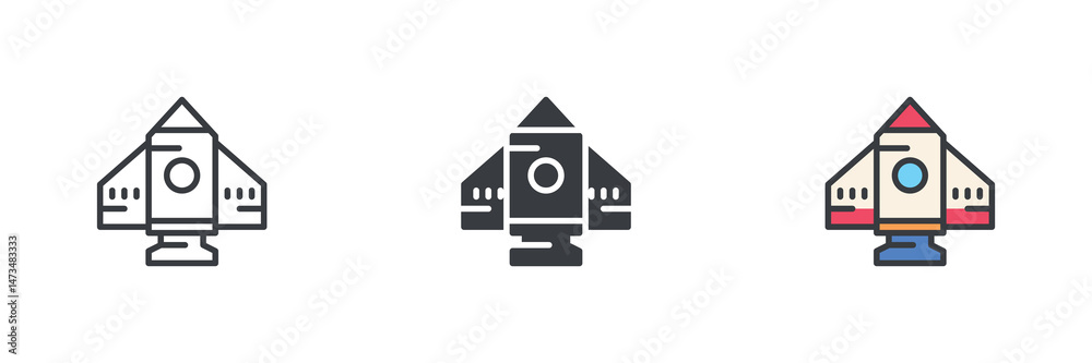 Poster Spaceship or spacecraft different style icon set