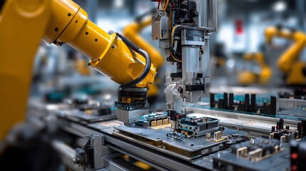Automated assembly line featuring robotic arms performing precision work