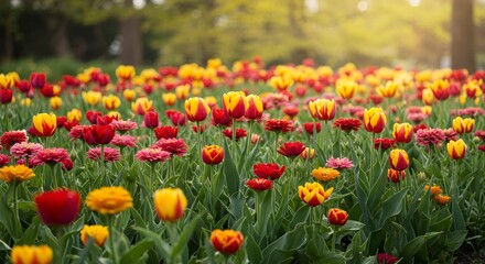 Colorful Tulip Flowers in Sunlight