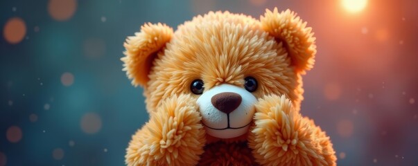 Fototapeta premium Teddy bear with eyes covered by hands in cute gesture, playful, soft