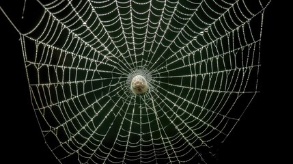 Obraz premium Dew-Covered Spiderweb with a Spider in the Center