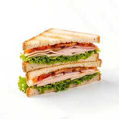  Classic Halved Club Sandwich Isolated on White