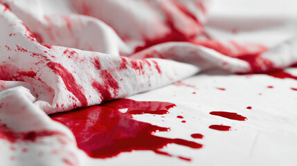 blood stains on a white clothes, cutout isolated white background