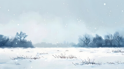 Open field with falling snow untouched snow cover