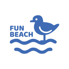 Fun beach logo with bird and waves