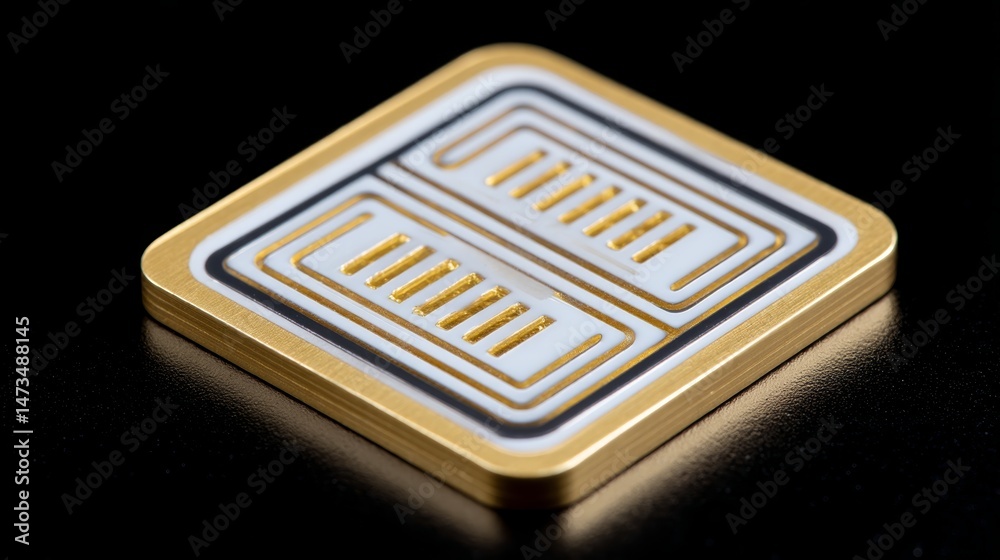 Fototapete close-up view of a futuristic microchip illuminated by glowing circuit patterns, emphasizing advance