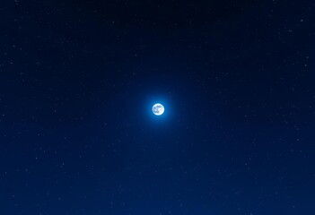 Fototapeta premium Vast, inky blue night sky, luminous blue moon, abundant stars, heavenly, digital art