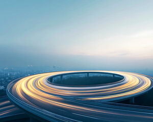 Circular Highway with City Lights, and Night.