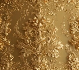 Luxurious golden damask  Delicate floral & leaf motifs , wallpaper pattern, fabric