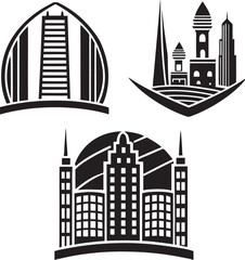 Obraz premium Silhouette illustration of a cityscape with skyscrapers and buildings. A simple yet stylish design for creative and professional use.