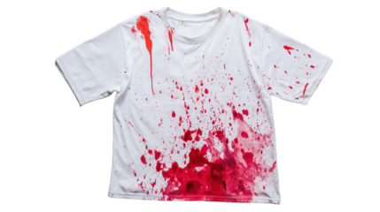 blood stains on a white clothes, cutout isolated white background