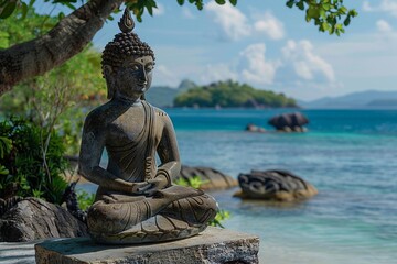 View of buddha statuette for peace and relaxation