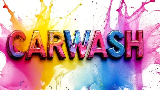 Colorful car wash sign with vibrant paint splashes