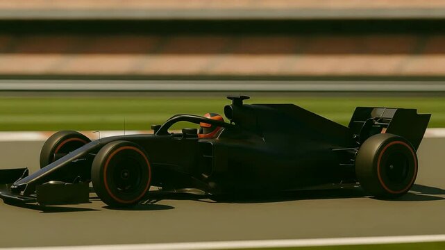 A high-performance racing car speeding along a race track