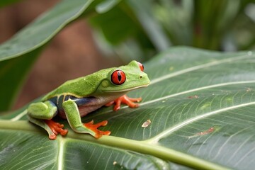 Red-Eyed Tree Frog on Leaf Close-Up &ndash; Photo-Realistic Nature Wildlife Shot