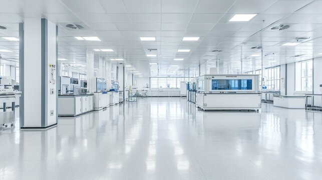 Spacious, modern laboratory interior, bright and clean.