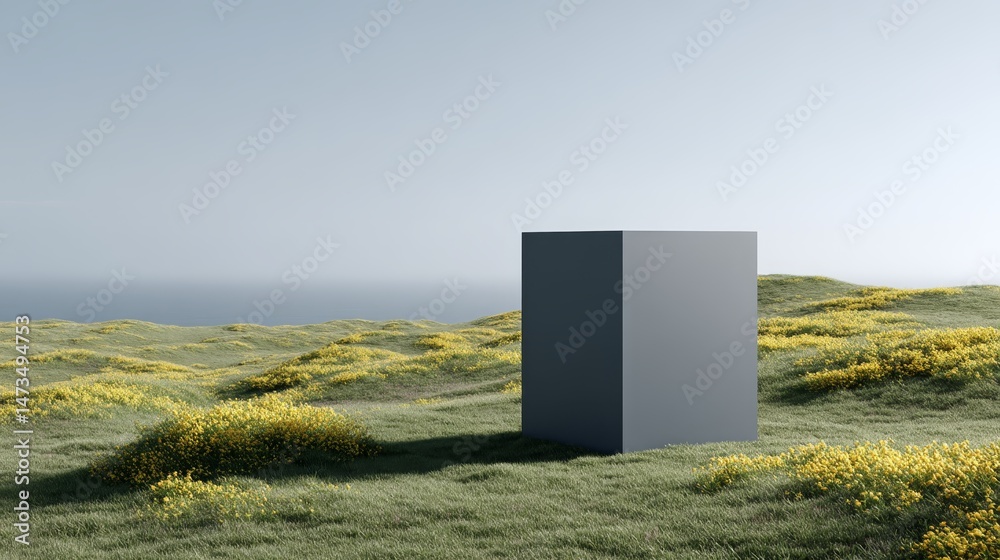 Poster a gray pedestal stands gracefully in a meadow filled with vibrant wildflowers, creating an inviting 