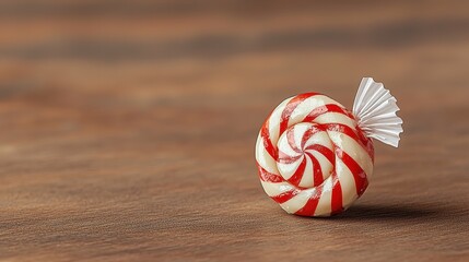 Red and White Peppermint Candy on Brown Wooden Surface