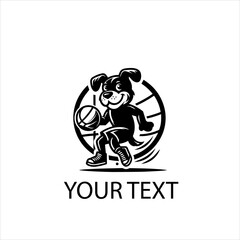 Dog Playing Basketball Vector Logo Silhouette Isolated on White Background