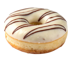 Delicious white chocolate glazed donut with chocolate drizzl