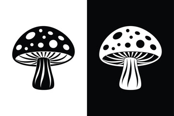 Simple Mushroom Vector. Black and White Silhouette Illustration