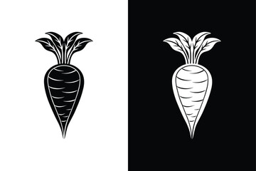 Silhouette Parsnip Icon. Vegetable Vector Isolated on White and Black