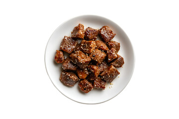 Sesame Crusted Beef Cubes on White Plate Delicious Asian Food