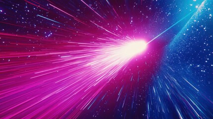 Naklejka premium Vibrant Light Burst in Deep Space with Stars and Colorful Streaks of Energy and Motion