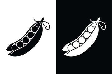 Fresh Peas Solid Icon. Flat Vector Silhouette Isolated on White and Black