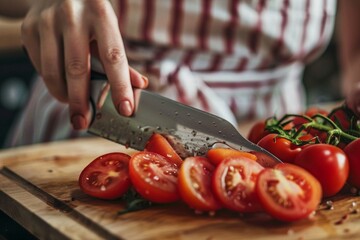 Woman slicing tomato