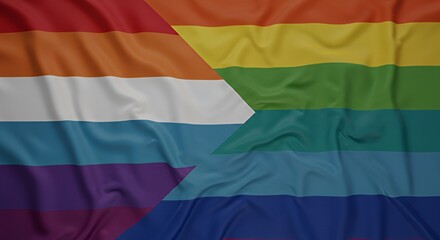 Fototapeta premium Vibrant Rippled Pride Flag Combining Rainbow and Progressive Colors with Light Play Symbolizing Unity Diversity and Celebration of Love During Pride Month