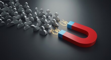 Attractive red magnet drawing a crowd of people.