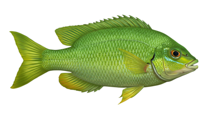 Detailed illustration of a green fish species showcasing intricate scale patterns
