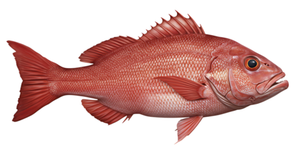 Detailed illustration of a vibrant red snapper fish on a pristine white backdrop