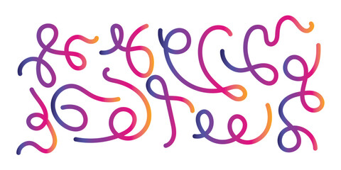 Abstract Lines with Color Gradient. Background with 3D Wave Shape Pattern. Vector Wavy Graphic Design Elements. Rainbow Dynamic Swirl and Squiggle Ribbons in eps 10.