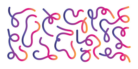 Abstract Lines with Color Gradient. Background with 3D Wave Shape Pattern. Vector Wavy Graphic Design Elements. Rainbow Dynamic Swirl and Squiggle Ribbons in eps 10.