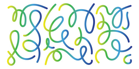 Color Line Shapes with Gradient. Abstract Wavy Pattern on White Background. 3D Rainbow Color Waves Graphic. Dynamic Squiggles, Swirls and Spiral Ribbons in eps 10.