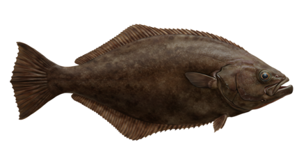 Realistic illustration of a brown atlantic halibut fish isolated on white background