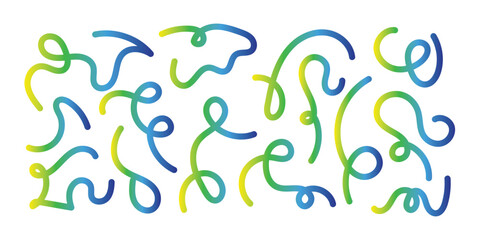 Color Line Shapes with Gradient. Abstract Wavy Pattern on White Background. 3D Rainbow Color Waves Graphic. Dynamic Squiggles, Swirls and Spiral Ribbons in eps 10.