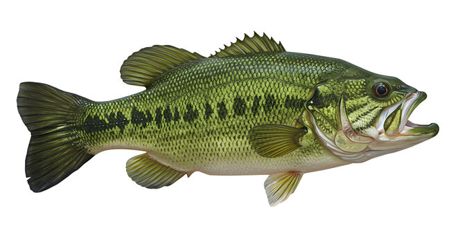 Detailed green largemouth bass fish displaying its intricate scale pattern